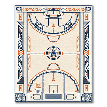 Art Deco Navy Orange Geometric Court Rug