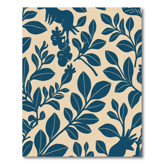 Deep Blue Animal Foliage Silhouette Rug