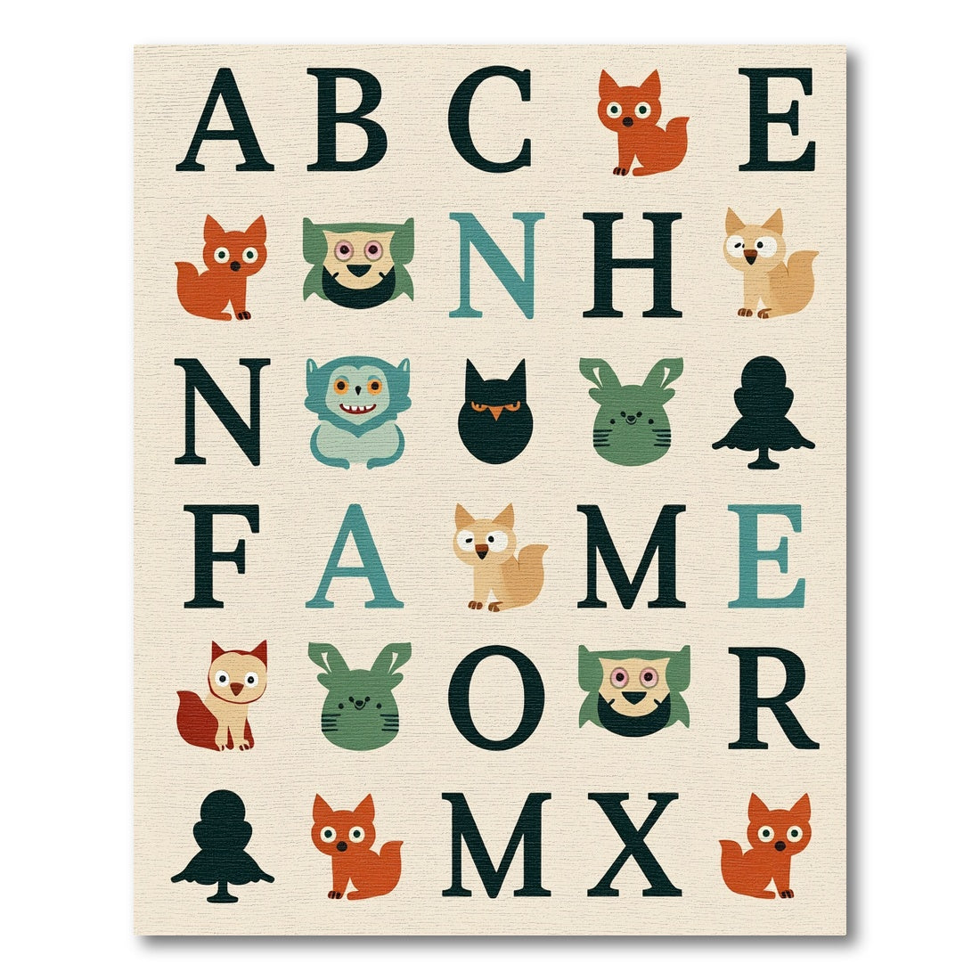 Alphabet Forest Creatures Print Rug