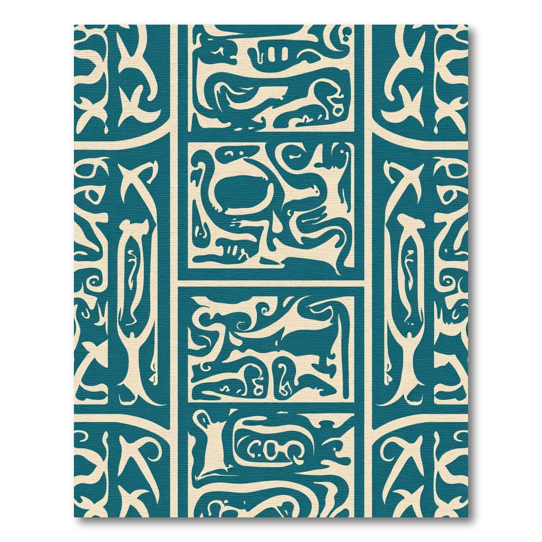 Teal Cream Abstract Pictorial Panels Rug
