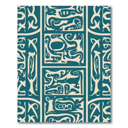 Teal Cream Abstract Pictorial Panels Rug