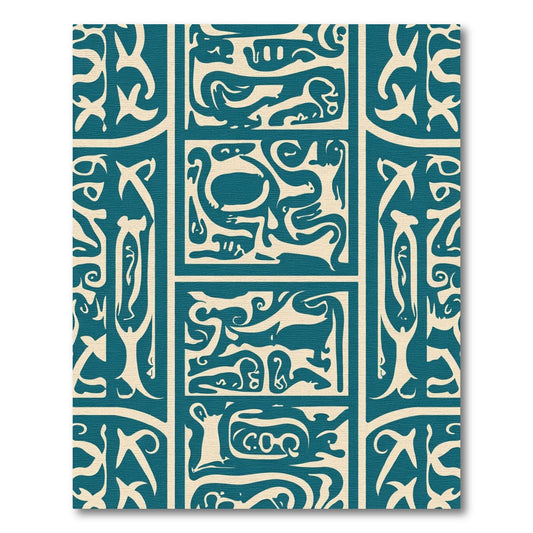 Teal Cream Abstract Pictorial Panels Rug
