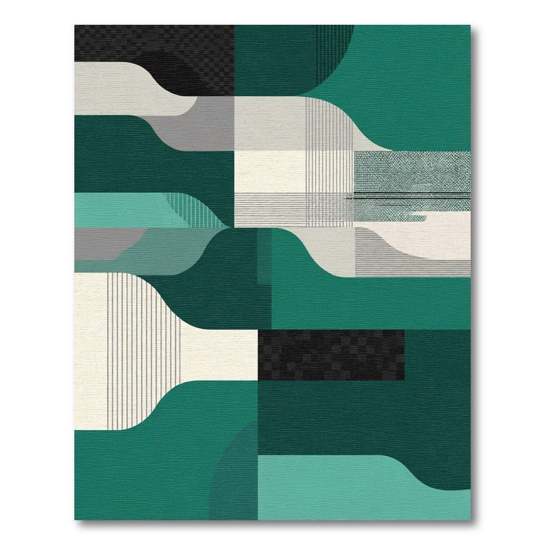 Emerald Green Abstract Geometric Wave Rug
