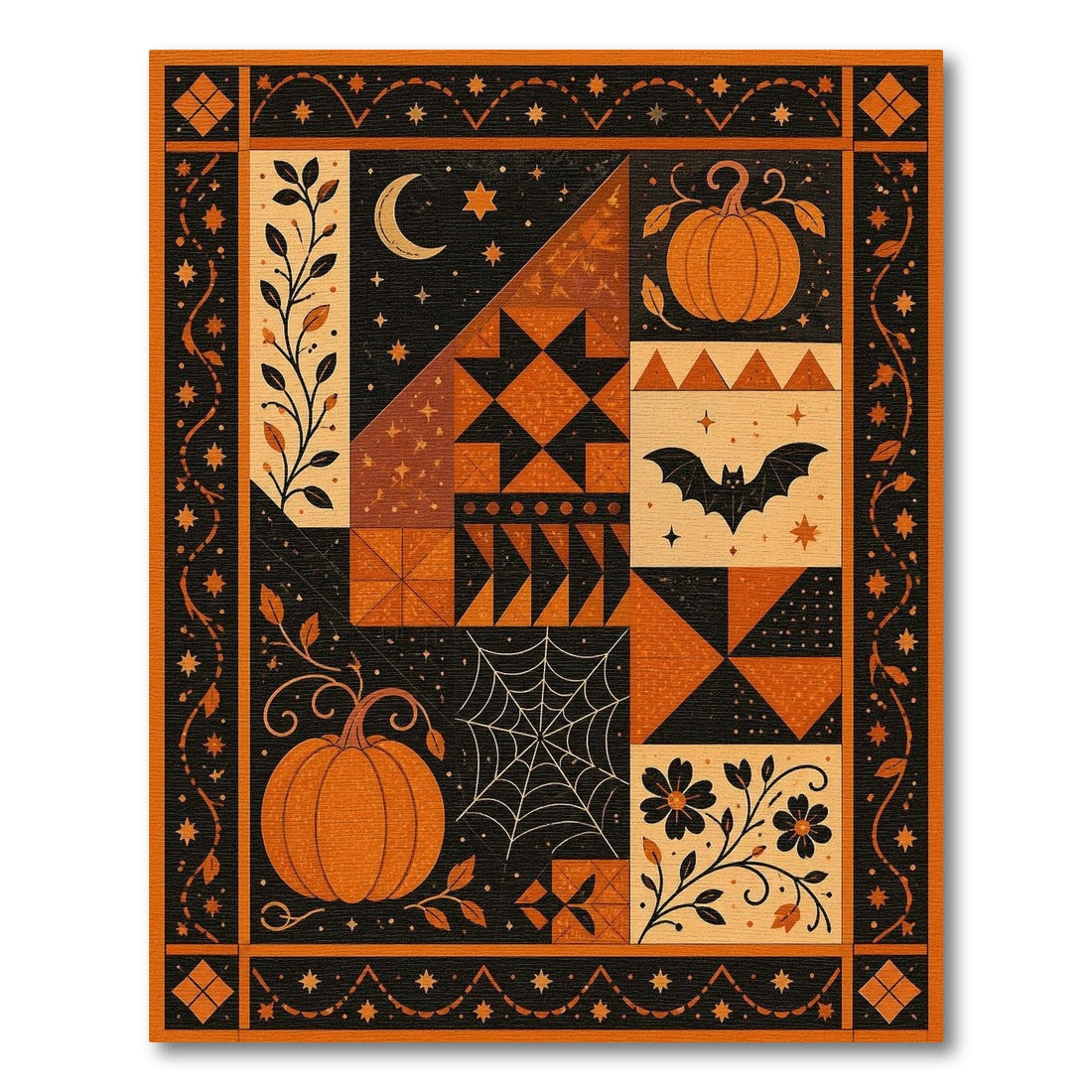 ODIKA Orange Pumpkin Bat Patchwork Area Rug