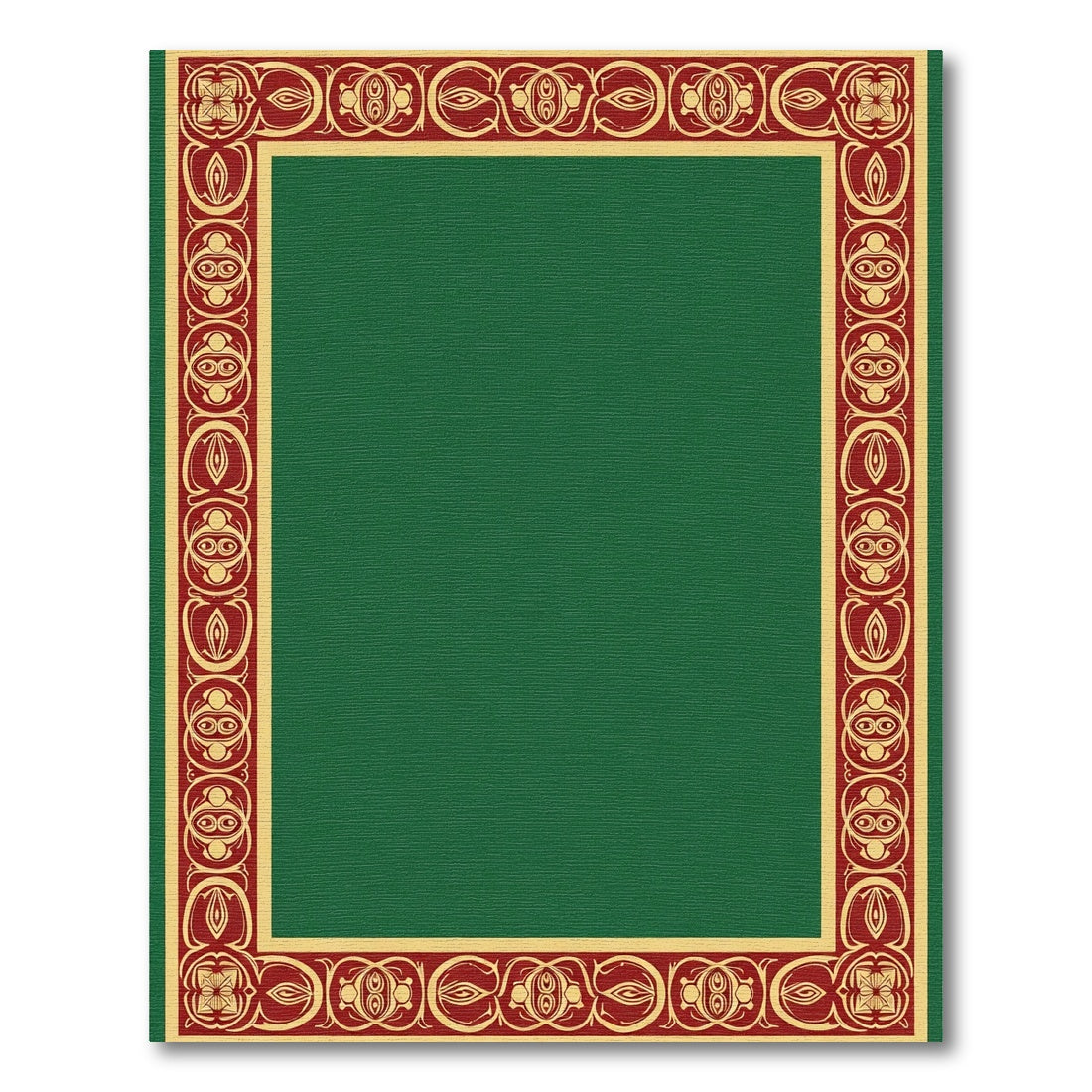 Deep Emerald Red Scroll Border Rug
