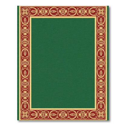 Deep Emerald Red Scroll Border Rug