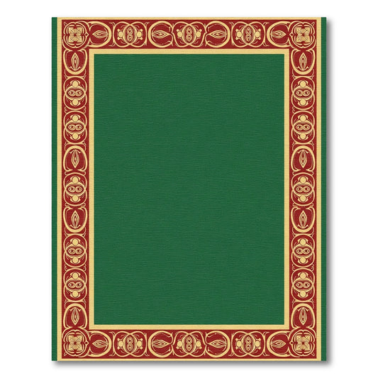 Deep Emerald Red Scroll Border Rug