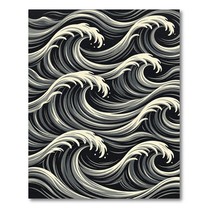 Dynamic Black White Ocean Waves Rug