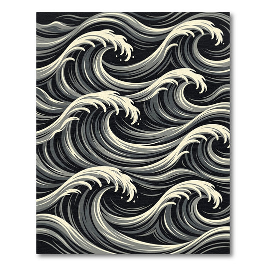 Dynamic Black White Ocean Waves Rug