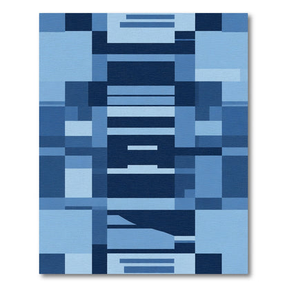 Modern Blue Geometric Abstract Blocks Rug