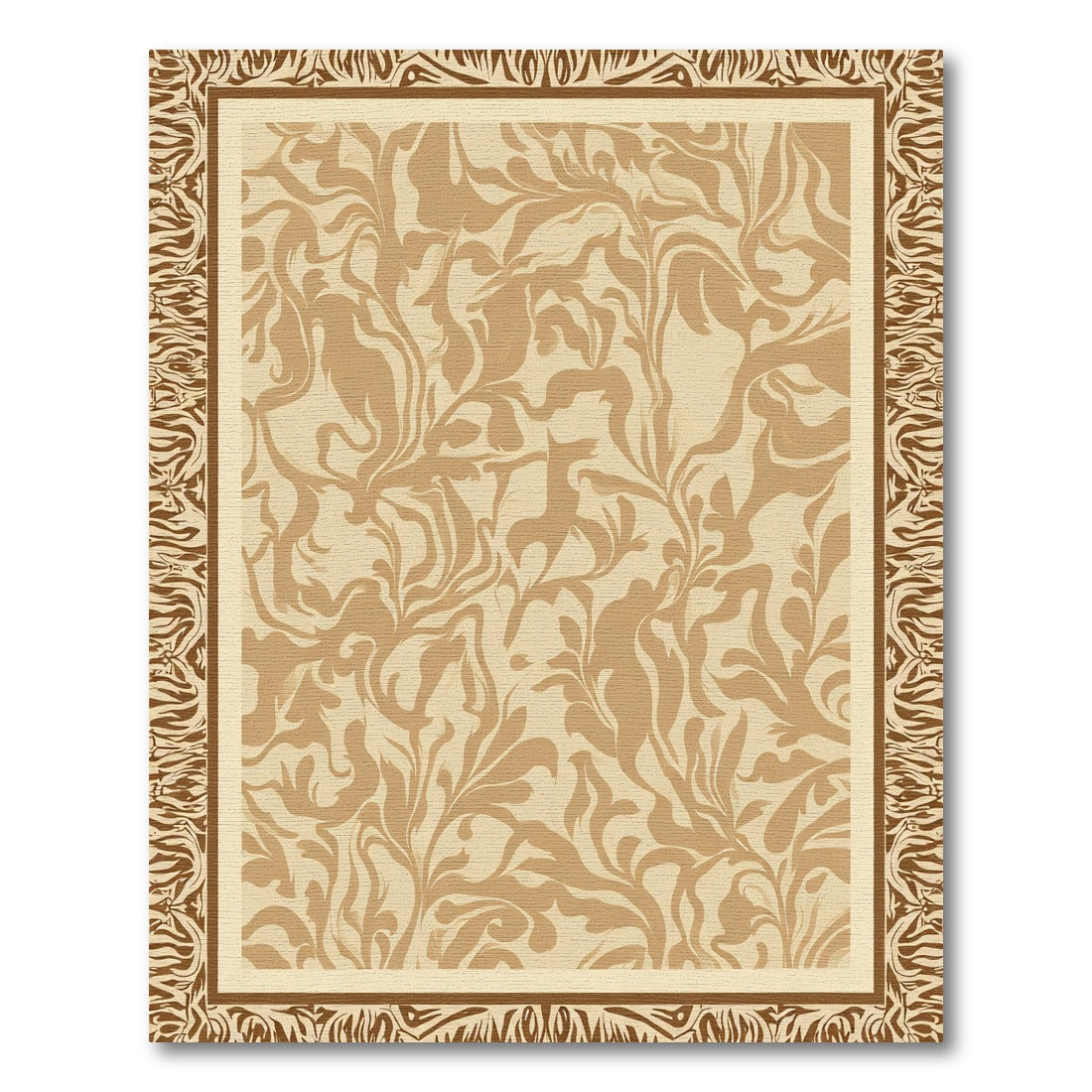 Earthy Botanical Swirls Border Rug