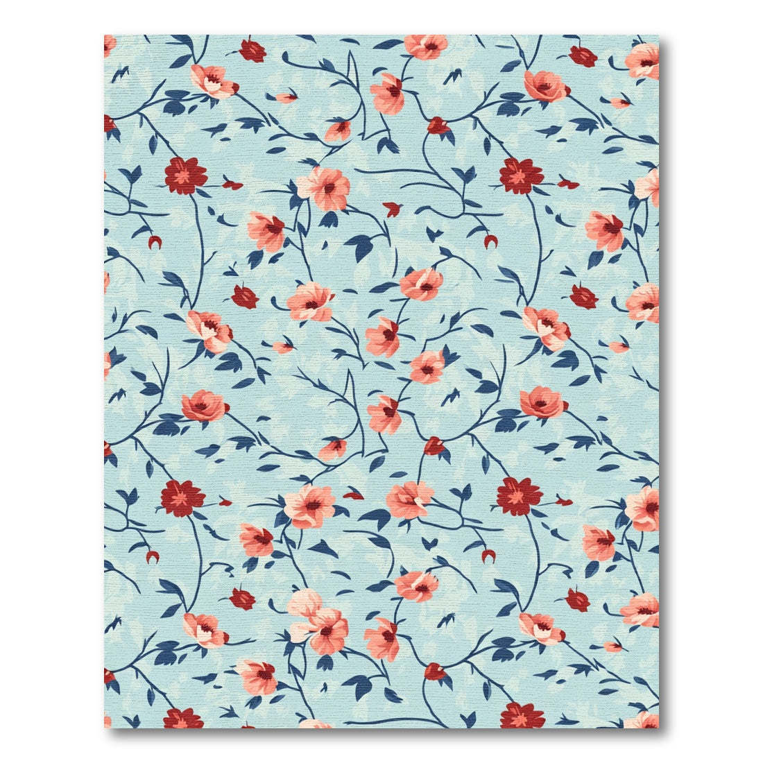 Coral Red Floral Vine Swirl Rug