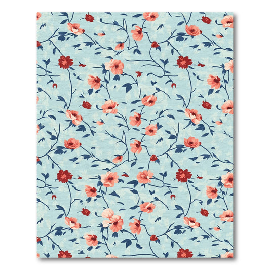 Coral Red Floral Vine Swirl Rug