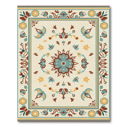Cream Teal Brown Floral Medallion Harmony Rug