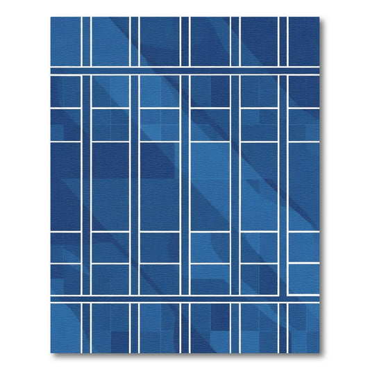 Deep Blue Geometric Window Lattice Rug