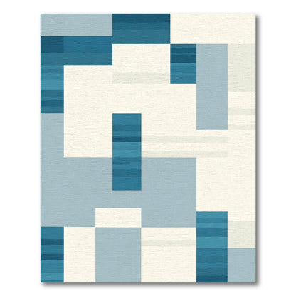 Modern Blue Geometric Block Rug