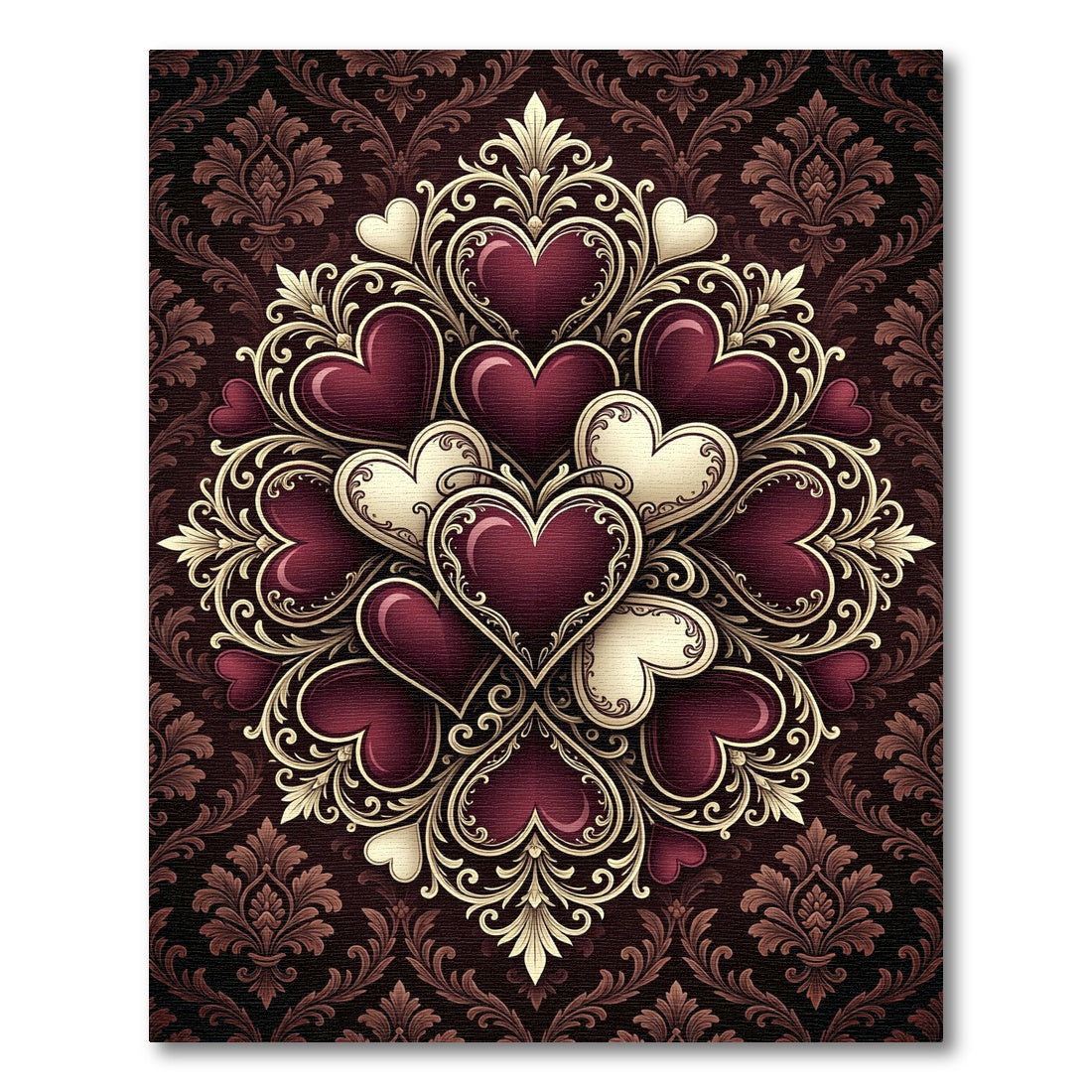 Crimson Gold Heart Mandala Arrangement Rug