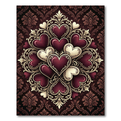 Crimson Gold Heart Mandala Arrangement Rug