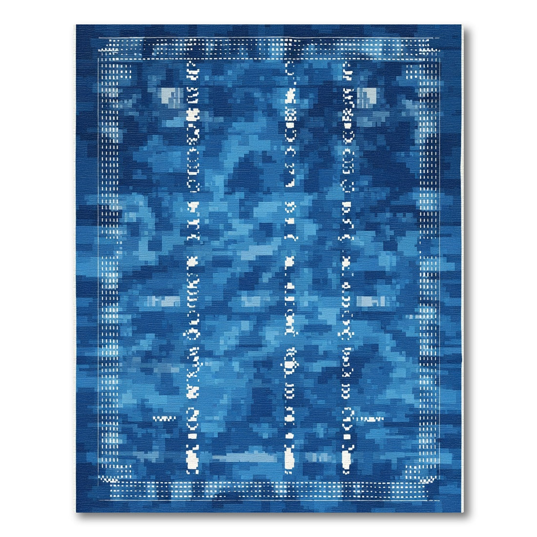 Deep Blue Textured Vertical Stripe Rug