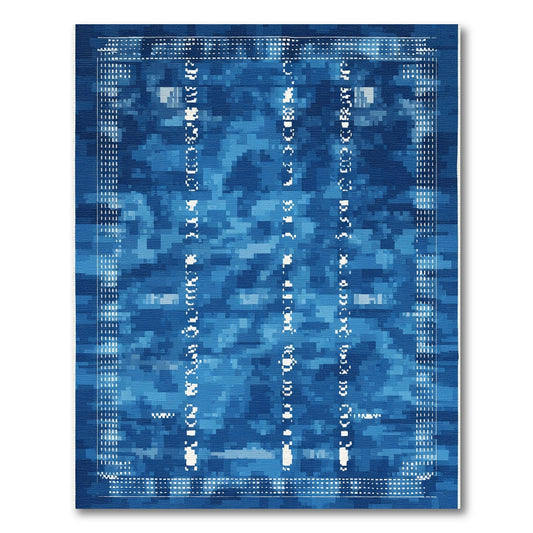 Deep Blue Textured Vertical Stripe Rug