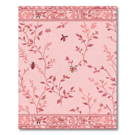 Coral Branches and Bees Bordered Rug