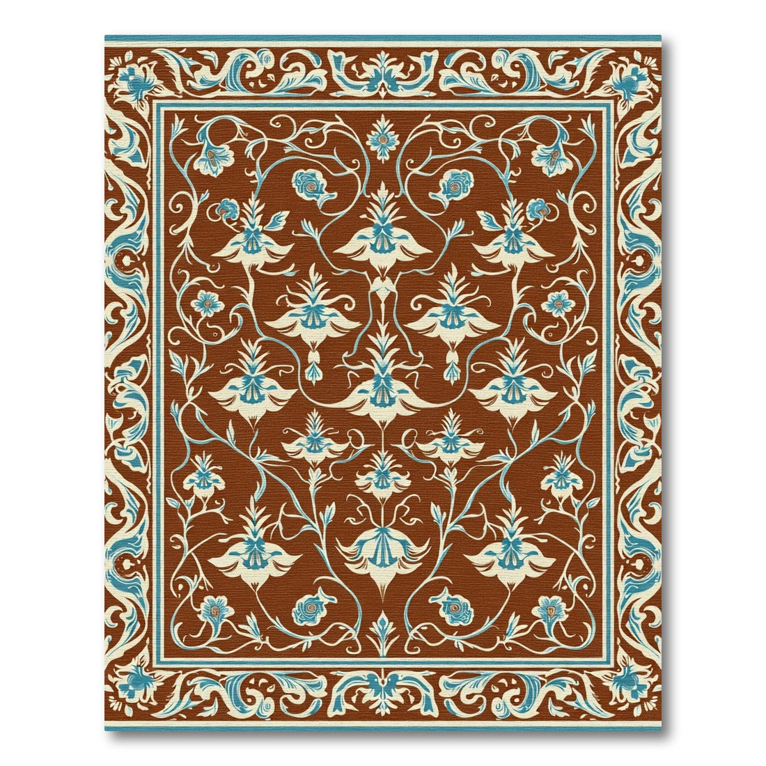 Ornate Brown Floral Medallion Rug