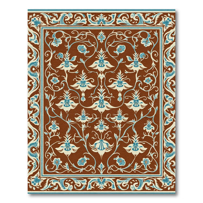 Ornate Brown Floral Medallion Rug