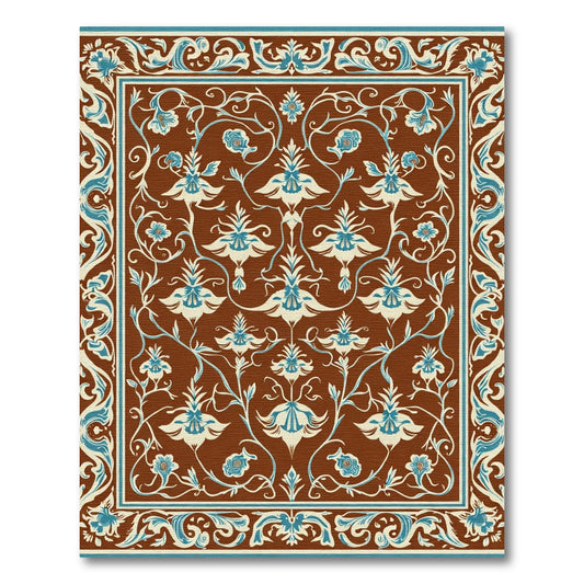 Ornate Brown Floral Medallion Rug