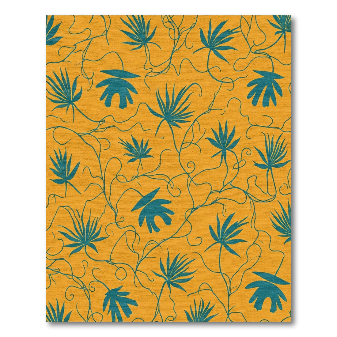 Teal Tropical Palm Leaf Vine Rug