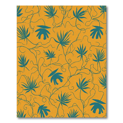 Teal Tropical Palm Leaf Vine Rug