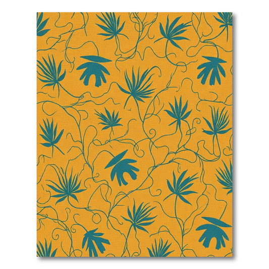 Teal Tropical Palm Leaf Vine Rug