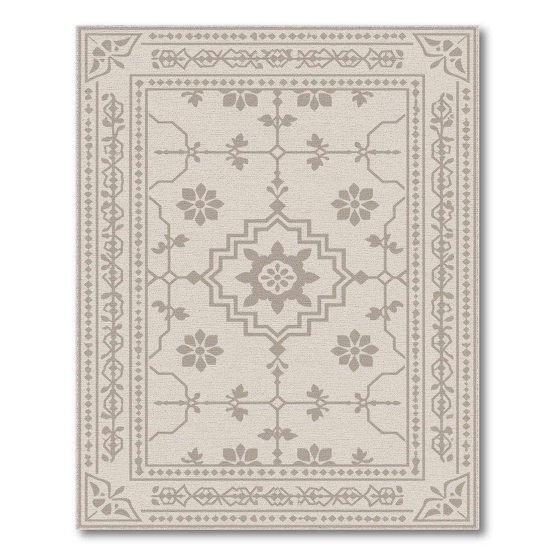 Beige and Neutral Beige Traditional Persian Medallion Rug