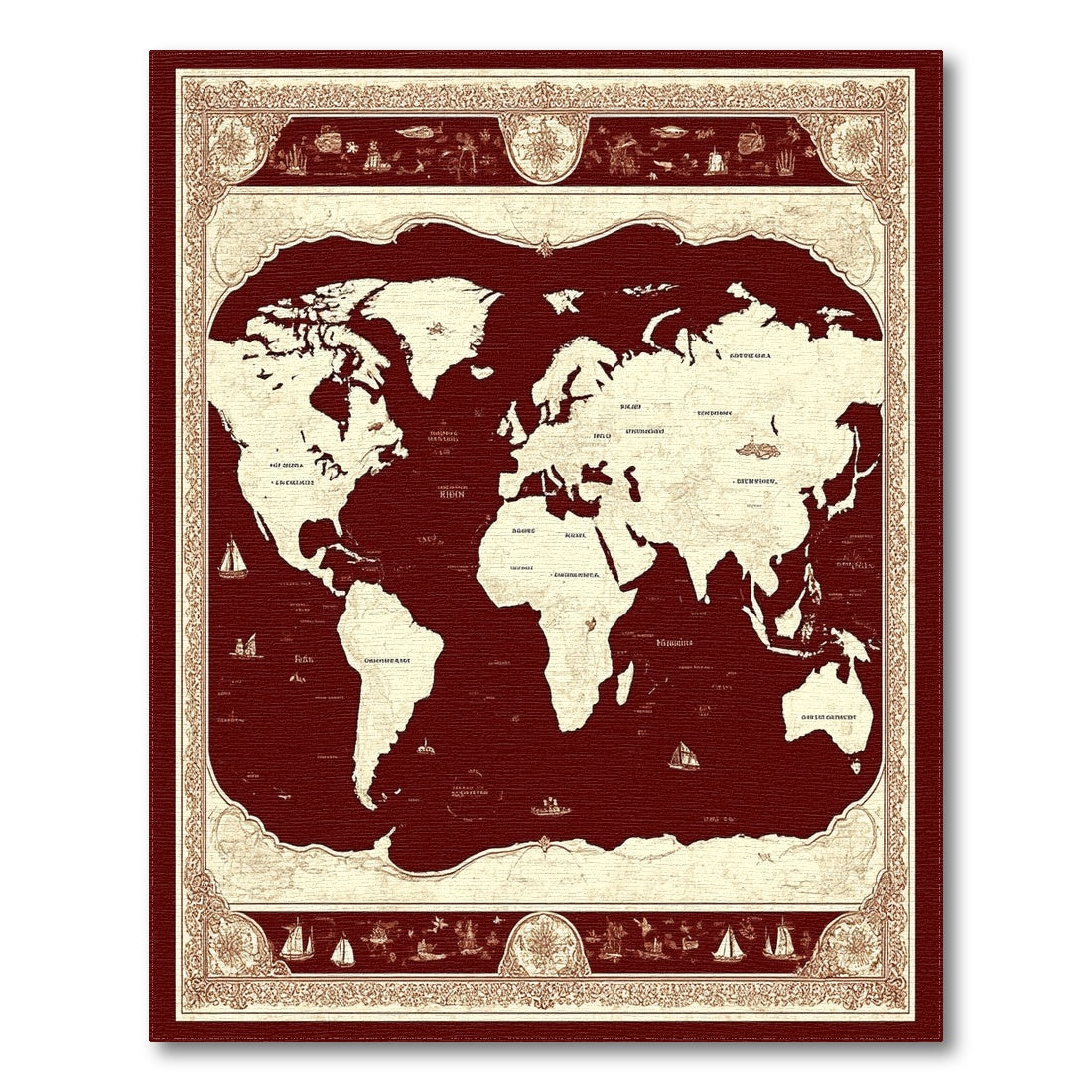 Vintage Red World Map Area Rug