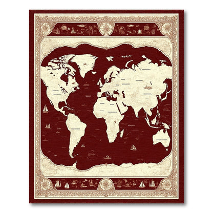 Vintage Red World Map Area Rug