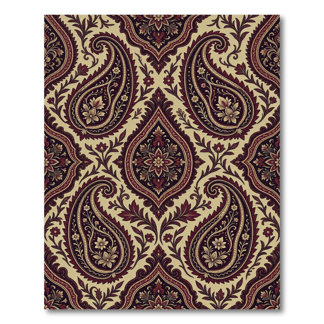 Rich Burgundy Paisley Floral Arrangement Rug