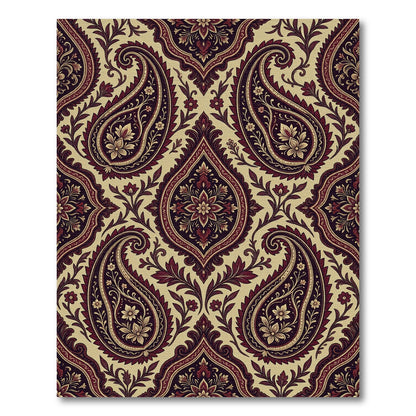 Rich Burgundy Paisley Floral Arrangement Rug
