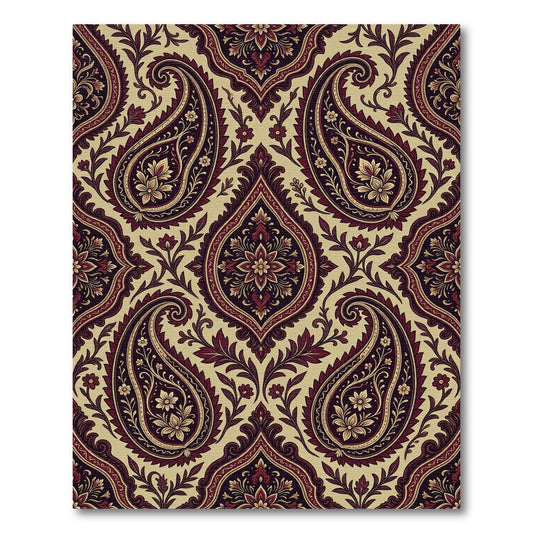 Rich Burgundy Paisley Floral Arrangement Rug