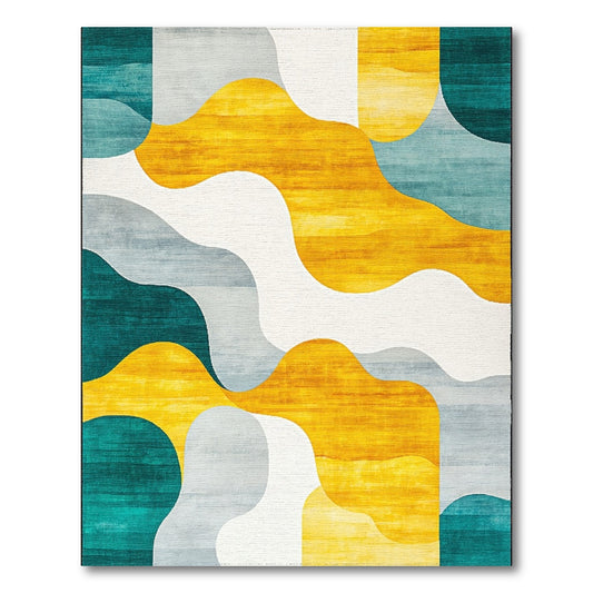 Teal Yellow Gray Wavy Organic Rug