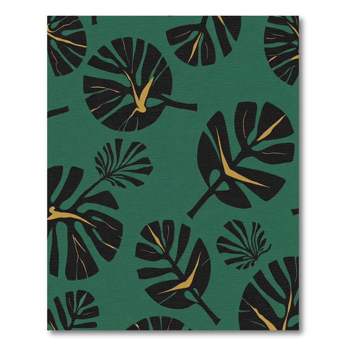 Bold Black Tropical Leaf Collage Rug