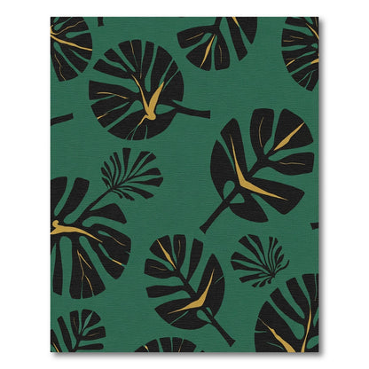 Bold Black Tropical Leaf Collage Rug
