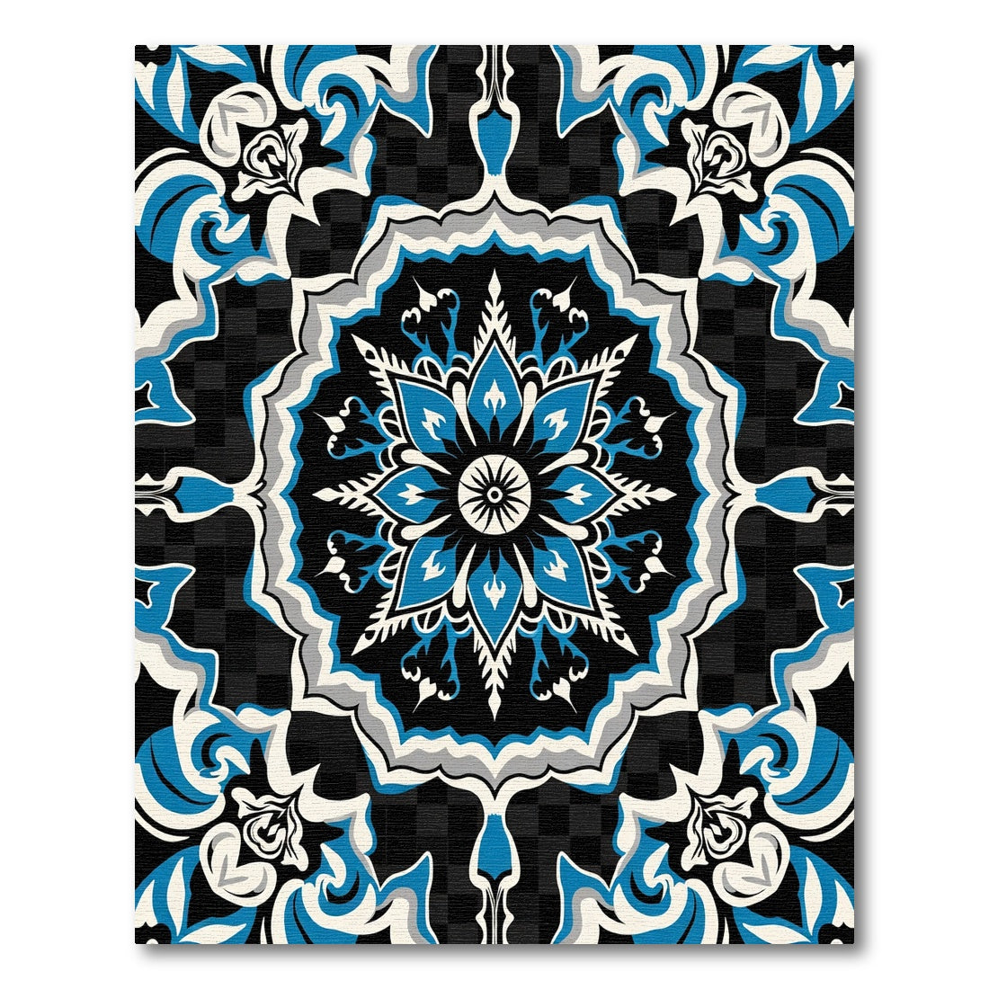 Bold Royal Blue Floral Mandala Rug