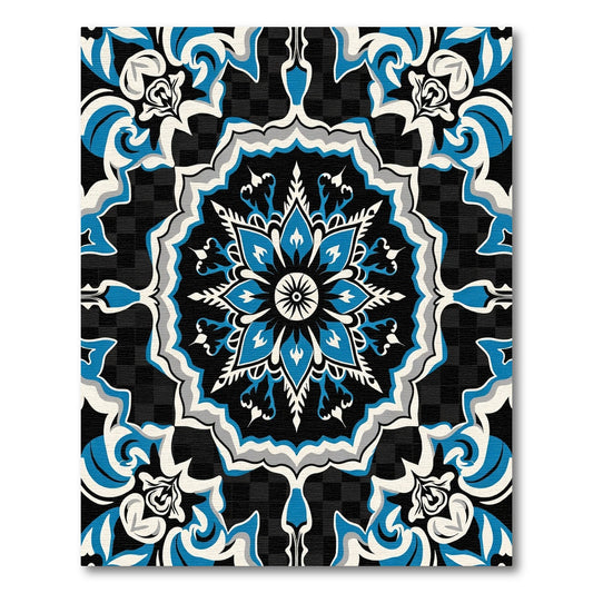 Bold Royal Blue Floral Mandala Rug