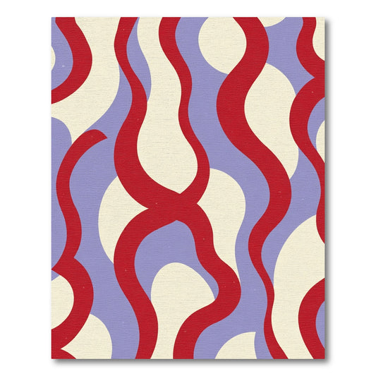 Retro Red Cream Lavender Waves Rug