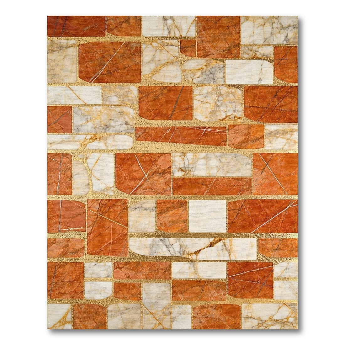 Orange Marble Geometric Mosaic Area Rug