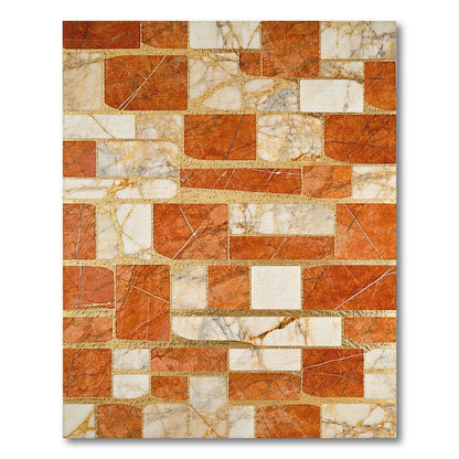 Orange Marble Geometric Mosaic Area Rug