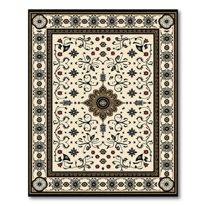 Cream Black Gold Floral Arabesque Rug