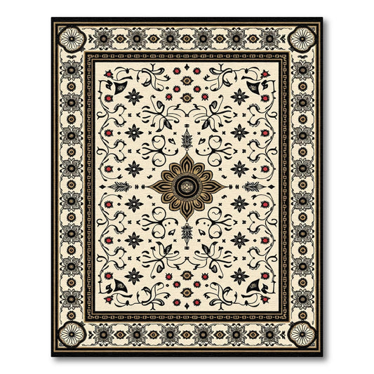 Cream Black Gold Floral Arabesque Rug