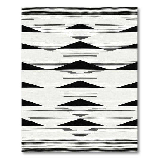 Black White Geometric Layered Triangle Rug