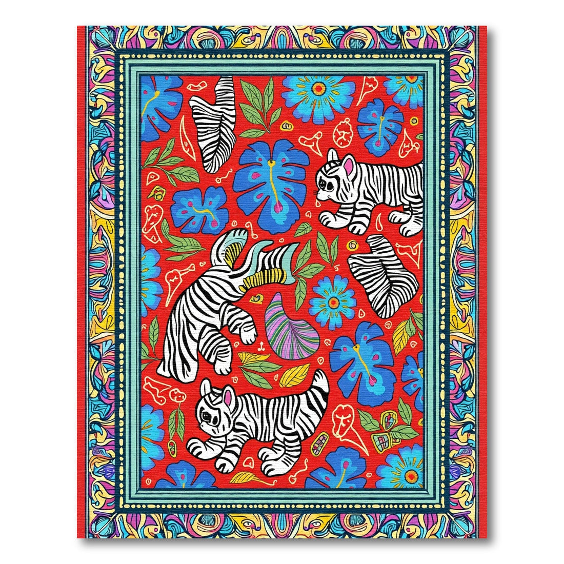Whimsical Tiger Jungle Floral Medley Rug
