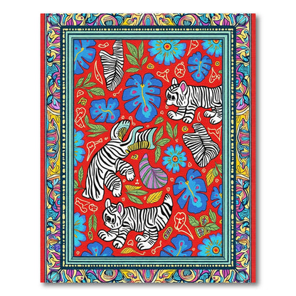 Whimsical Tiger Jungle Floral Medley Rug